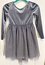 VG Cat  Jack Gray Sparkly Tulle Layered Long Sleeve Dress Girls Size 6 6X