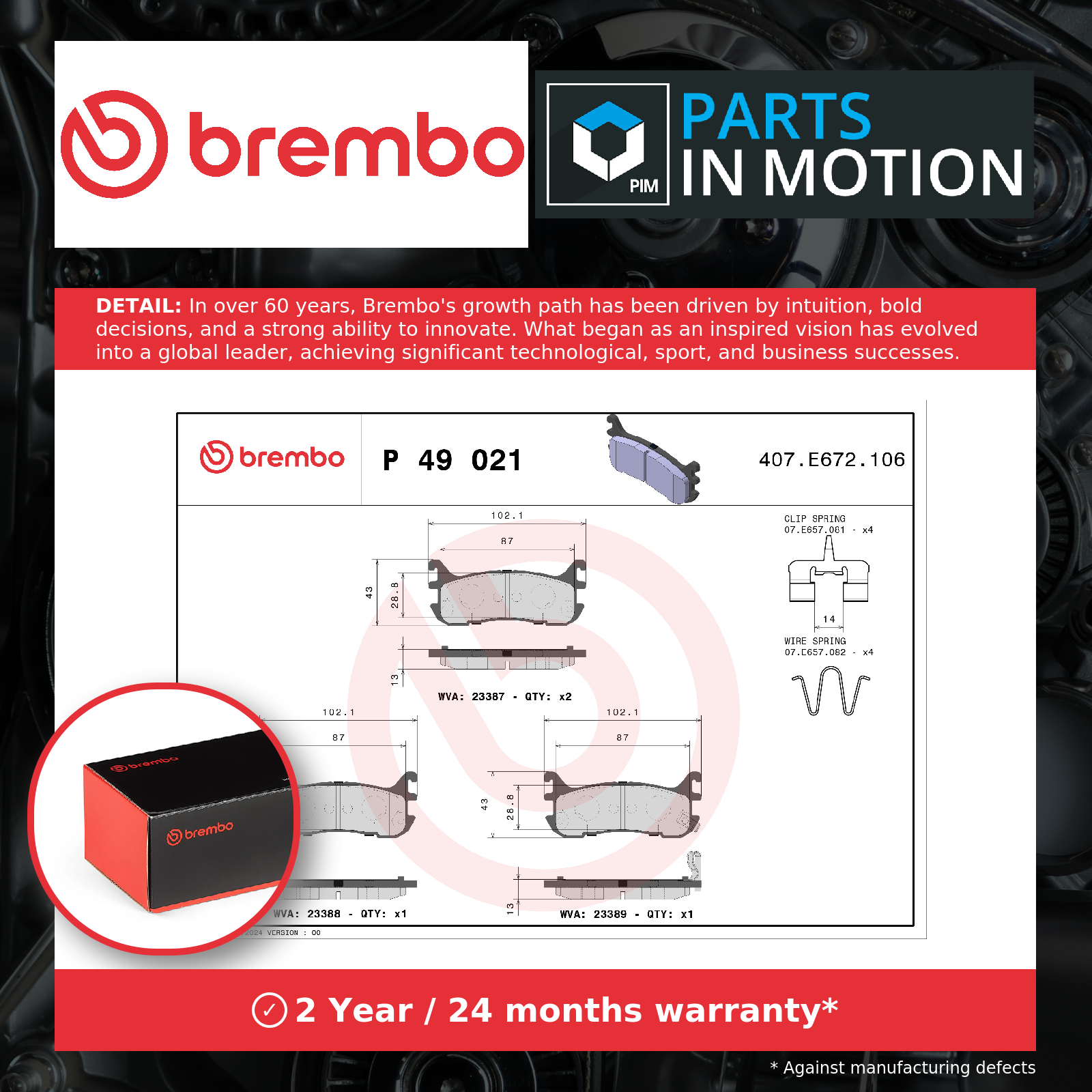 Fits MAZDA MX-5 Convertible Brembo Brake Pads Rear 1989-1998 - Image 3