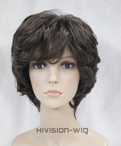 Women's Short Curly Wavy Black Brown Wig Heat Resistant Synthetic Hair Full Wig - Picture 11 of 65