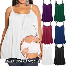 Women Cami with Built in Bra Flowy Tank Top Adjustable Strap Loose Fit Camisole