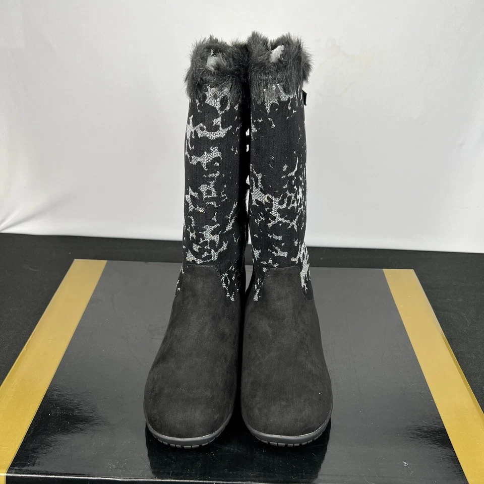 Joan Boyce женщин 7,5 M черный серебряный мех ботинки новый - Изображение 3 из 4