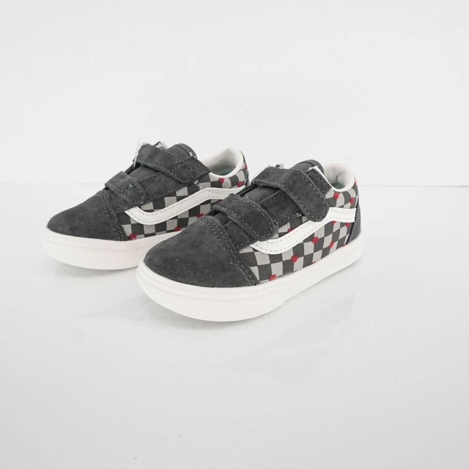 Vans Niño Pequeño Comfycush Old Skool Zapatos Lona Gamuza Corazones Gris Blanco Talla 7.5K Foto 2 de 4
