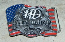 Vintage Harley Davidson Pewter Belt Buckle USA Flag w/ Twin Eagles C-88 Siskiyou