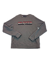 Tommy Hilfiger mens Sweatshirt L Gray Long Sleeve Pullover spell out vintage Y2K