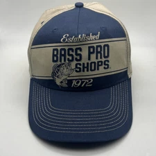 Bass pro shops gone fishing blue tan adjustable baseball hat / cap - preowned