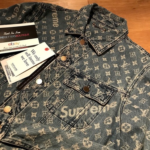 vuitton supreme denim trucker jacket 52 m l large authentic lv