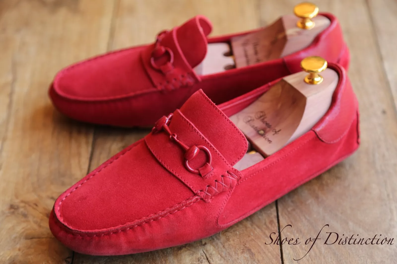 Mocassins Gucci rouge en daim mors de cheval chaussures de conduite hommes UK 7,5 G US 8,5 EU 41,5
