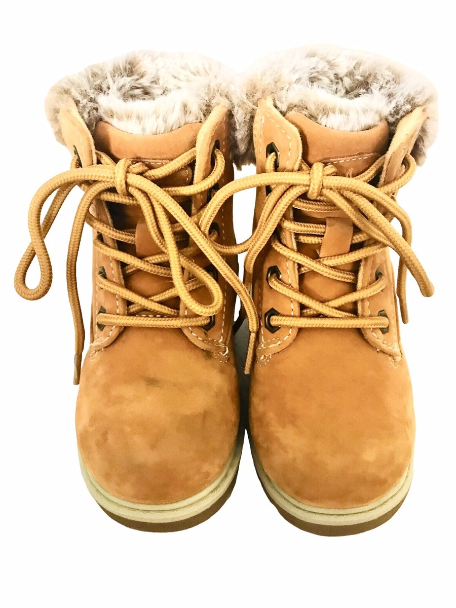 Lugz Empire Hi Faux-Fur Collar Lace Up Tan Brown Boots Boys Girls Toddler  Size