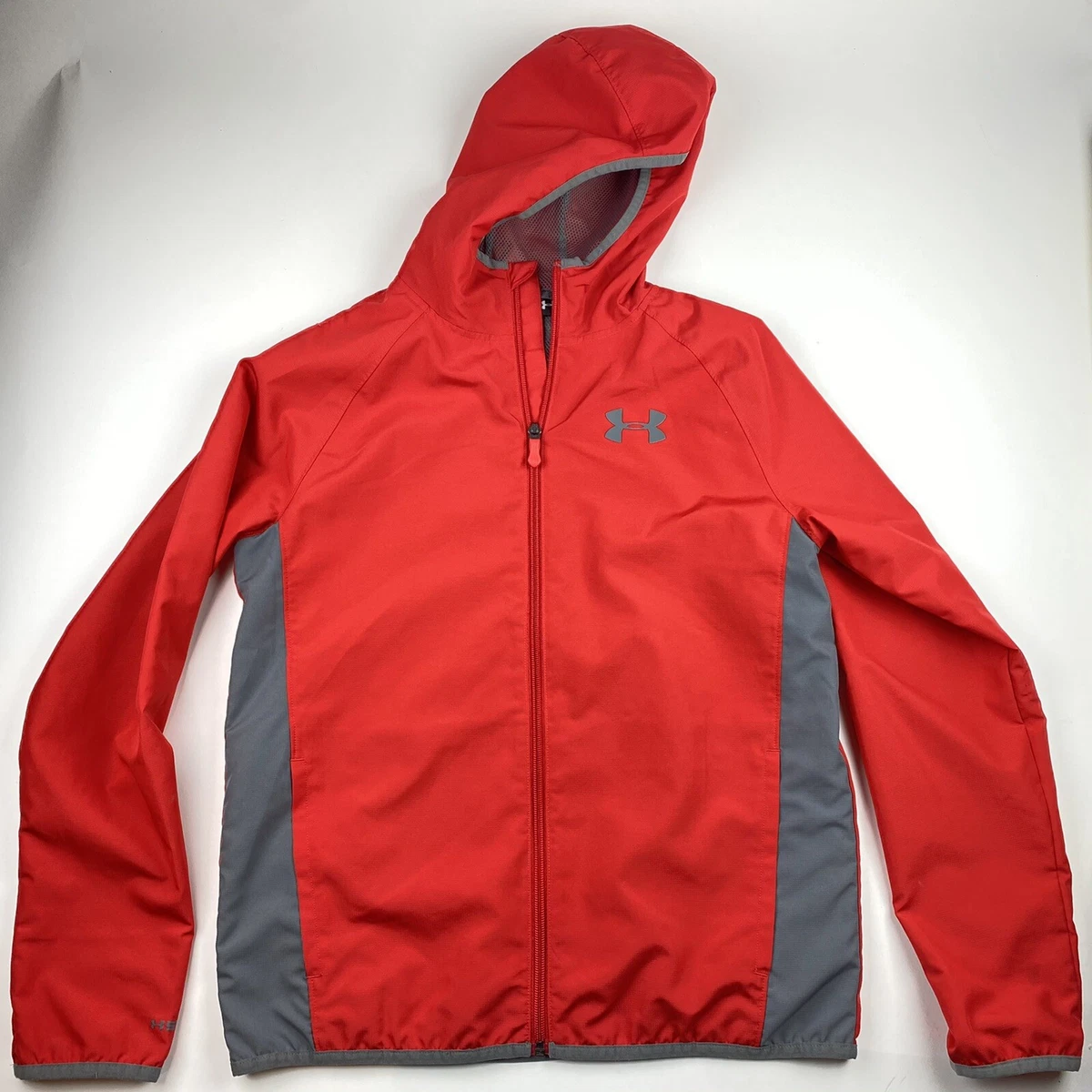 Under Armour Youth Large Red Gray Storm 1 Jacket Windbreaker Boys Loose Fit Hood