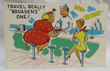 Comic Postcard Travel Broadens One DT-41191-B Ice Cream Soda Banana Split Lady
