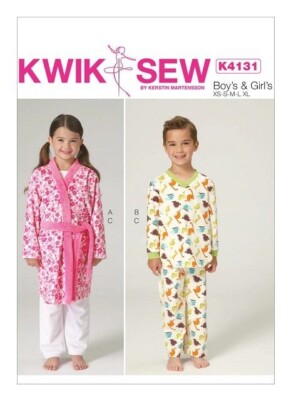 Kwik Sew 4131 XS-XL Kids Pajama Top Pant Robe Relaxed Fit Comfortable Pattern