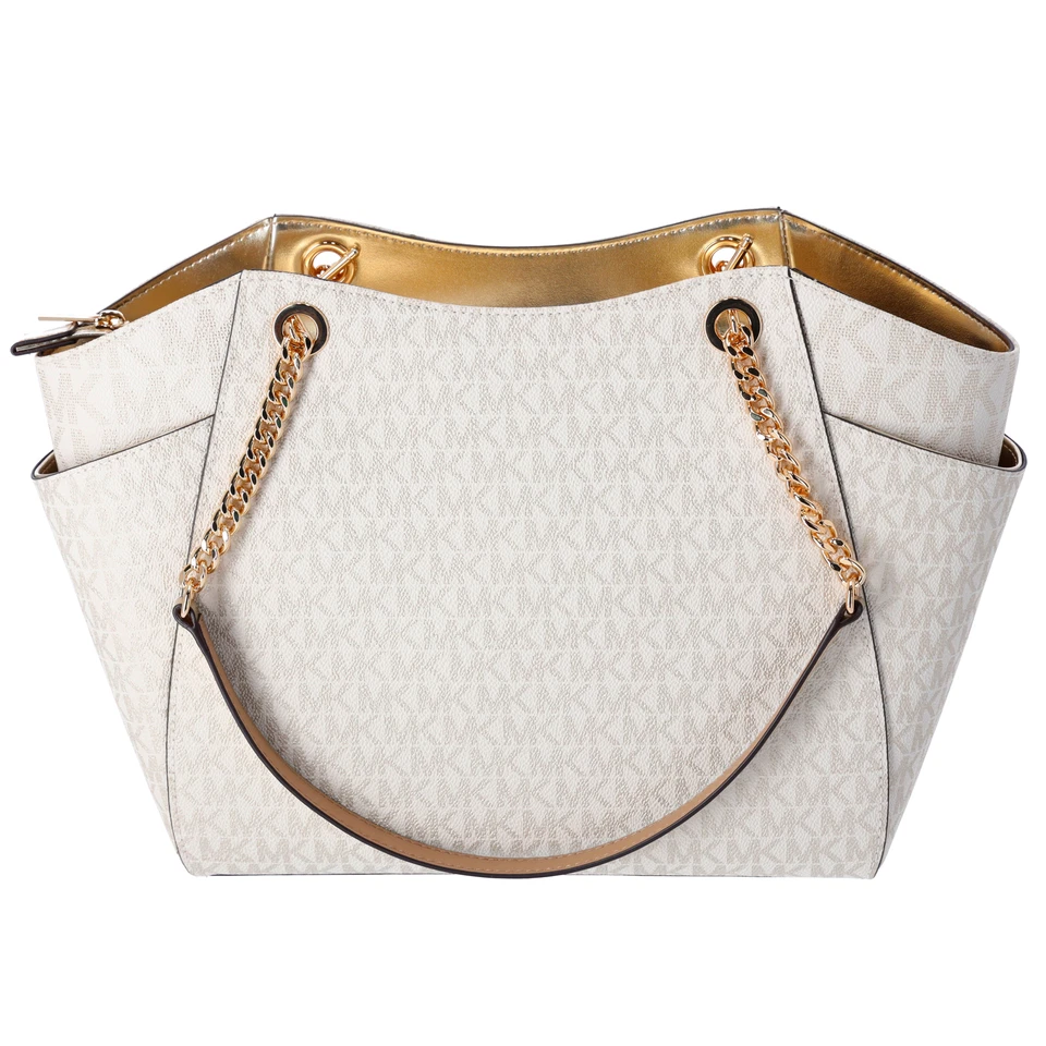 Bolso de Hombro Michael Kors Jet Set Viaje Cadena Grande Dorado Pálido MK Signature Foto 3 de 4