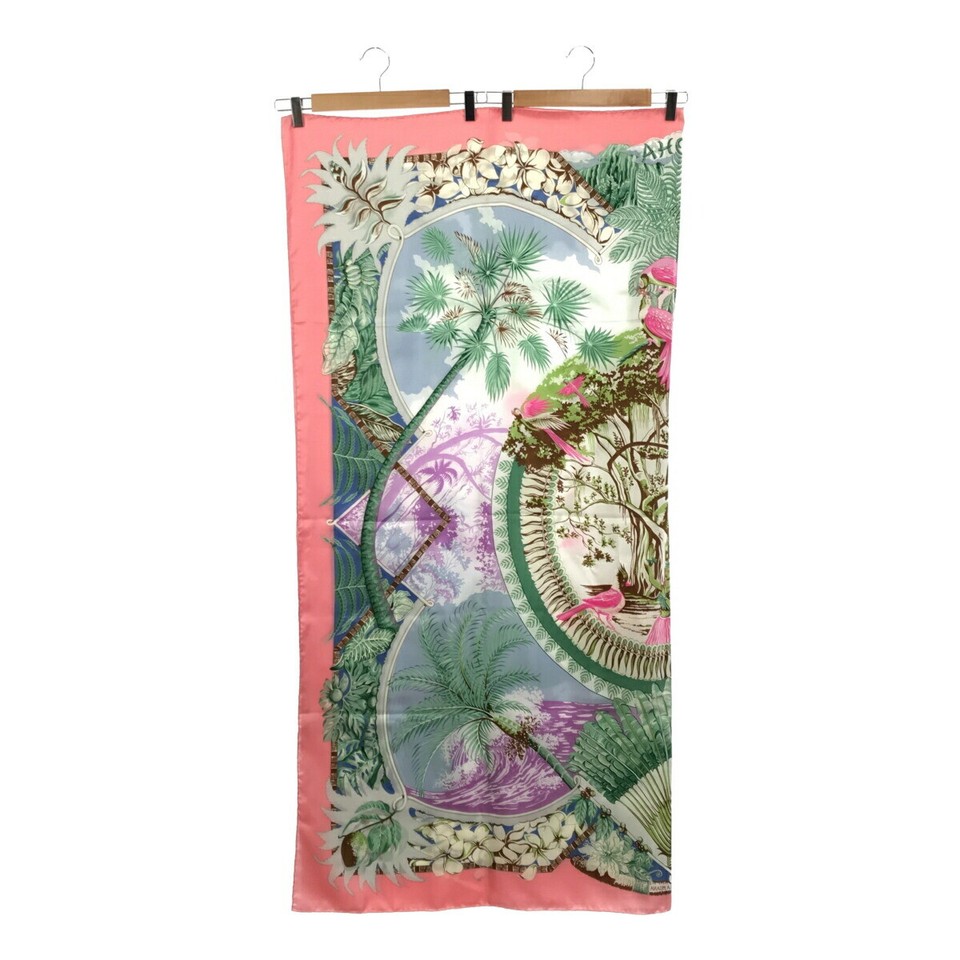 Hermes Carre140 Ala Moana Renewal Commemoration Tag Scarf Pink Silk Ec