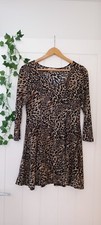 New Look leopard print three quarter length sleeves dress size S