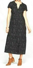 WOMENS PLUS S UNIVERSAL THREAD SWIRL DESIGN SHORT SLEEVE V-NECK MIDI DRESS, B&W
