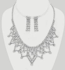 STATEMENT CHUNKY CLEAR RHINESTONE CRYSTAL FORMAL WEDDING NECKLACE JEWELRY SET