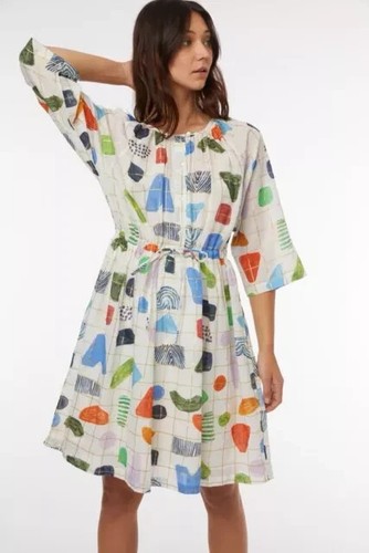 Gorman x Julia Flanagan Dress Size 12 Dot Com Smock Oversized Cotton Colourful - Picture 2 of 10