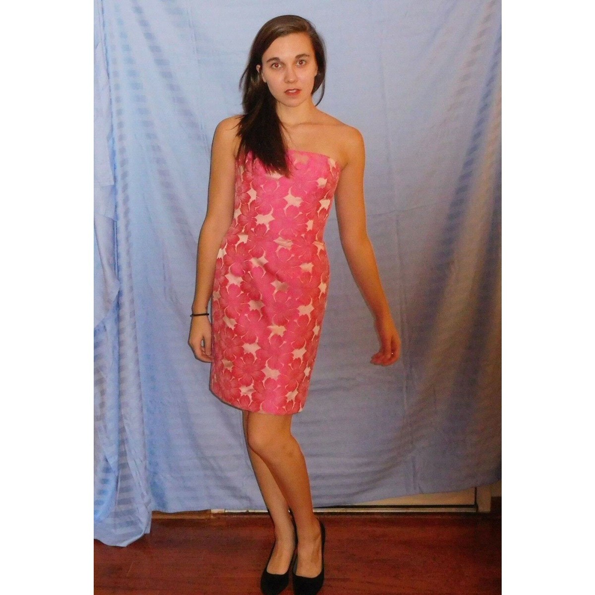 Carmen Marc Valvo CMV Pink Strapless Cocktail Party Dress sz 4 Brocade