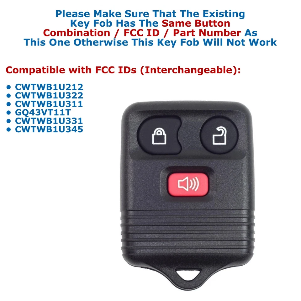 2x Nuevo Mando a Distancia Llavero Repuesto Para Ford Lincoln Mazda Mercury 2L3T-15K601-AB Foto 3 de 4