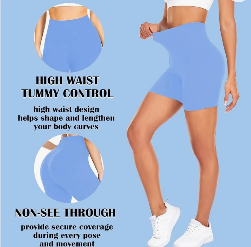 TNNZEET PANTALONES CORTOS DE MOTOCICLISTA PARA MUJER CINTURA ALTA PANTALONES CORTOS DE VERANO PARA YOGA DANZA AZUL Foto 4 de 4