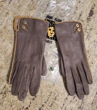Vtg Size S 6.5 Brown Gold Button Soft Leather Lined 8.5" Gloves Anne Klein Aris