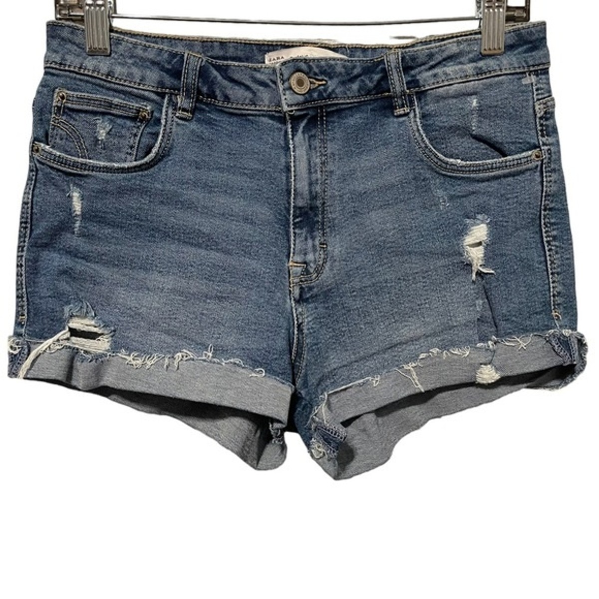 ZARA Trafaluc Denim High Rise Distressed Hem Shorts Women's Size