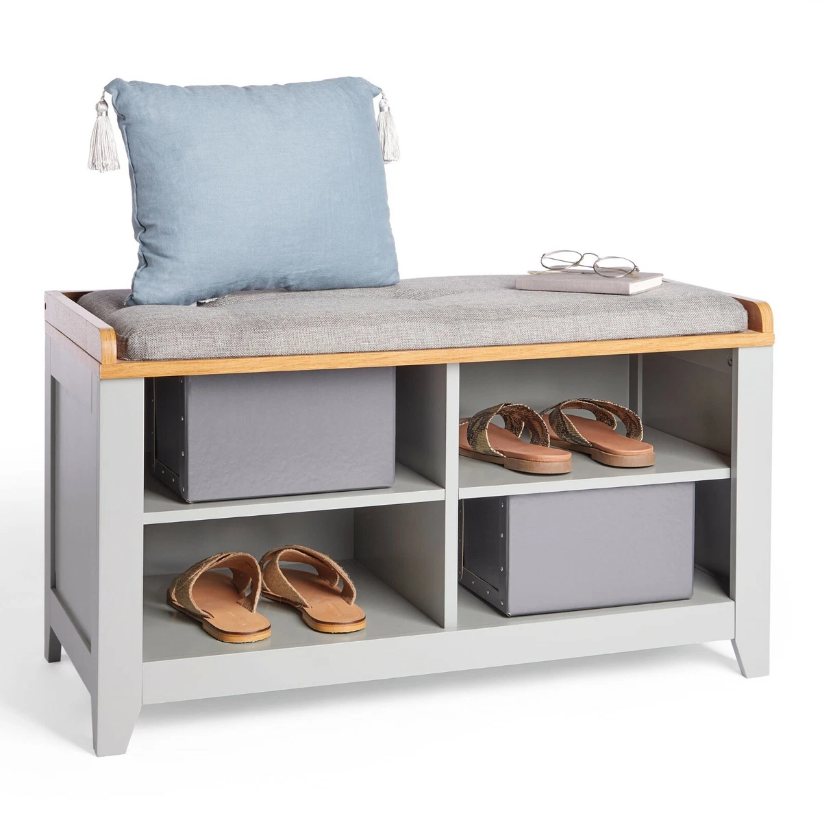 Shoe Storage Bench w Padded Seat 4 Storage Shelves for Footwear