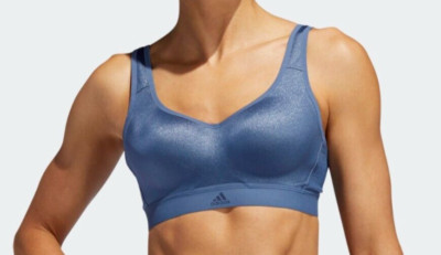 ADIDAS Stronger For It 3-Stripes Performance Womens Bra Blue Ladies Size 32C NEW
