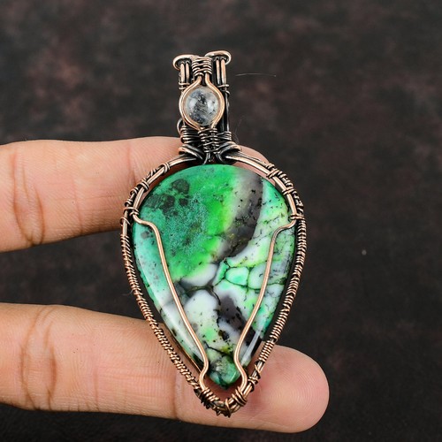 Copper Natural Green Dendrite Opal Rainbow Moonstone Anniversary Pendant Jewelry - Picture 2 of 6