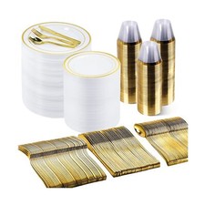 600 Pieces Gold Disposable Plates for 100 Guests, Plastic Plates for Party, W...