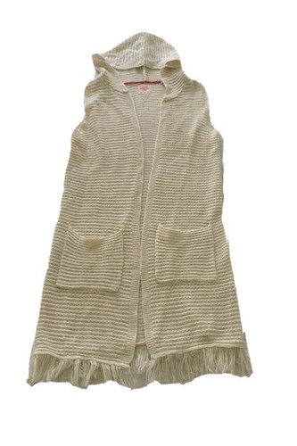 GIRLS size 14 knitted hooded ACRYLIC sleeveless tassels PIPING HOT cardigan 7571