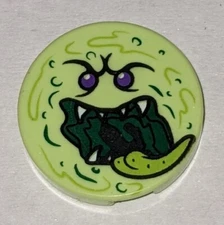 LEGO round 2x2 Yellowish Green Stud Holder Ghost Face Pattern Part # 14769pb051