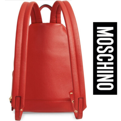 NWT MOSCHINO Deer Leather Logo Backpack In Scarlett Red MSRP 