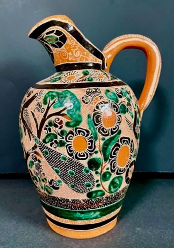 Vintage Tonala 10.5" Large Water Jug/Jar, Signed Jose Trinidad, Mexico Peacock - Picture 3 of 8