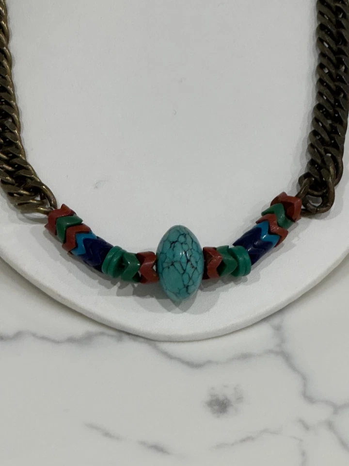 Collar de cadena grueso Dannijo para mujer de latón turquesa con cuentas 20" Foto 4 de 4