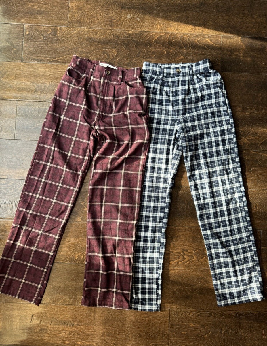 Hollister Ultra High-Rise Dad Pant Plaid Lot Of Navy Blue