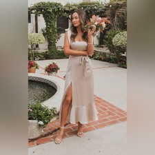 Show Me Your Mumu Claire Midi Dress Show Me The Ring Luxe Satin Champagne NWT S