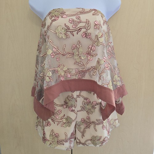 L'Atiste By Amy Cream Floral Embroidered Sequined Romper Size S Corset Bodice - 第 1/11 張圖片