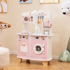 Wooden Kids Kitchen Playset Coffee Maker Kids Pink Toy Food Pretend Cooking New