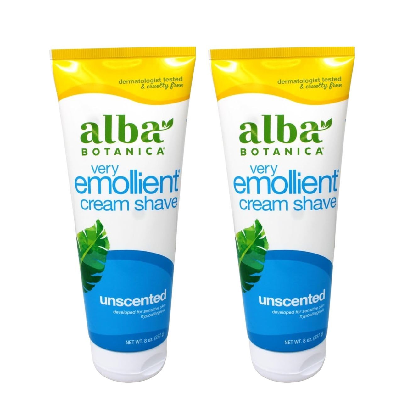 LOT OF 2 Alba Botanica Very Emollient Cream Shave, Unscented