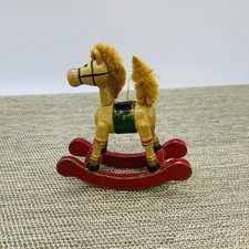 Vintage Christmas Ornament Brown Wooden Rocking Horse Fluffy Tail Mane 4  