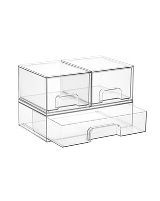 Stackable Storage Drawers Set of 3,Clear Plastic Organizer Bins for Makeup, C...