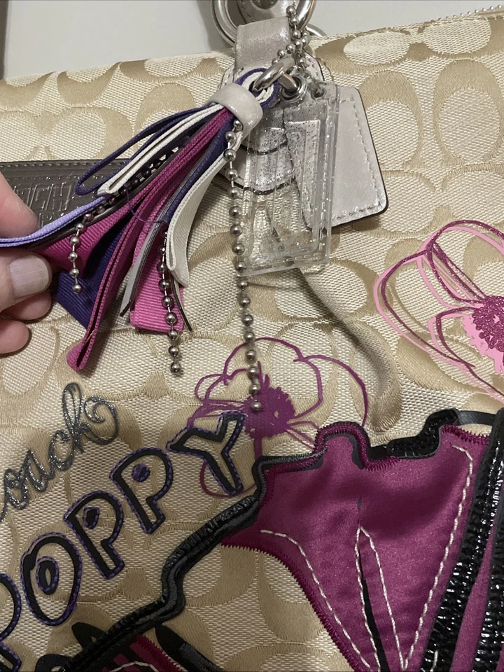 Сумка с короткими ручками Y2K Coach маковая холщовая с подписью C цветочный принт со всеми оригинальными бирками - Изображение 3 из 4