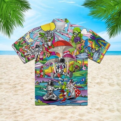 Funny Astronaut Are Playing With Alien Trendy Hawaiian Shirt