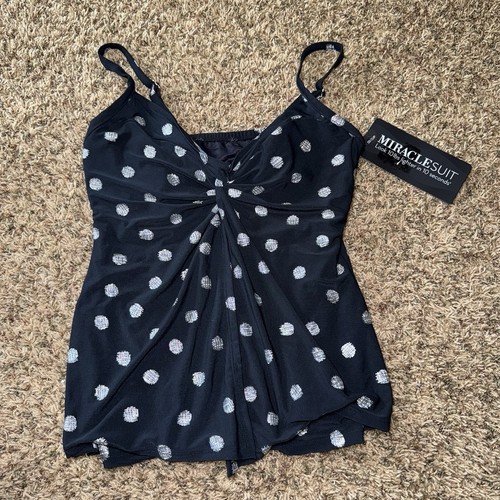 Miraclesuit Pizzelles Love Knot Underwire Tankini Size 12 New Polka Dot - Picture 2 of 8