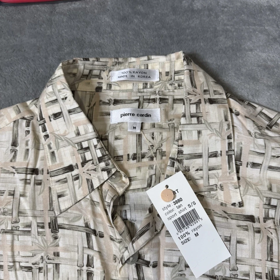 Camisa Pierre Cardin 100% Rayón Botón Para Hombres Talla M Estampado Bambú De Colección Años 90 Nueva con Etiquetas Foto 3 de 4