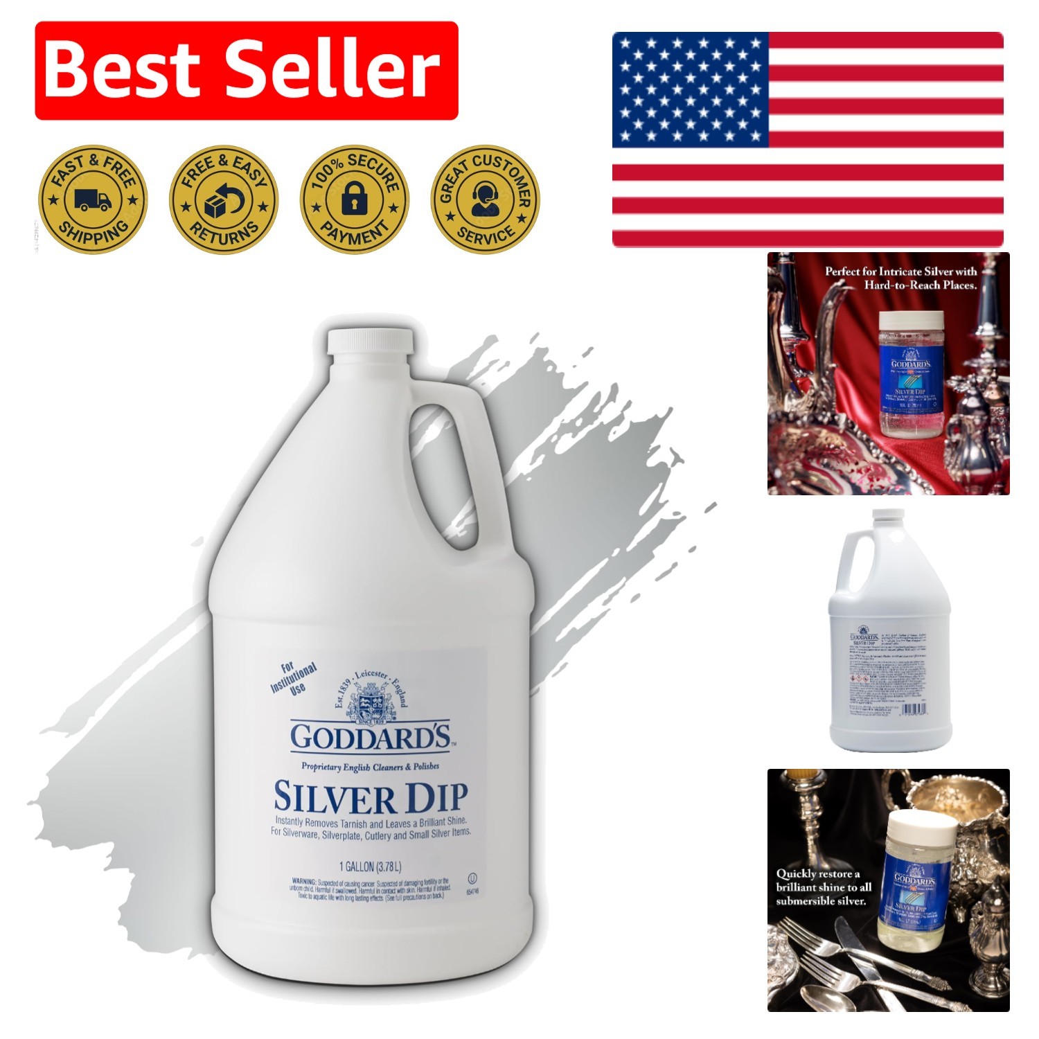 1 Gallon Professional Silver Care Dip - Safe & Kosher Certified Jewelry Cleaner