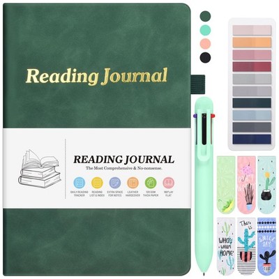 A5 Reading Journal for 65 Book Reviews with Bookmarks Multicolor Pen Green