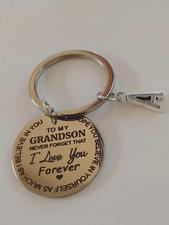 To My Grandson Never Forget That I Love You Forever  "A" Initial Keyring Charms