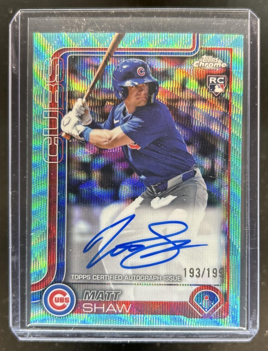 2025 Topps Chrome Matt Shaw Rookie Auto RC Aqua Wave Refractor #/199 Cubs
